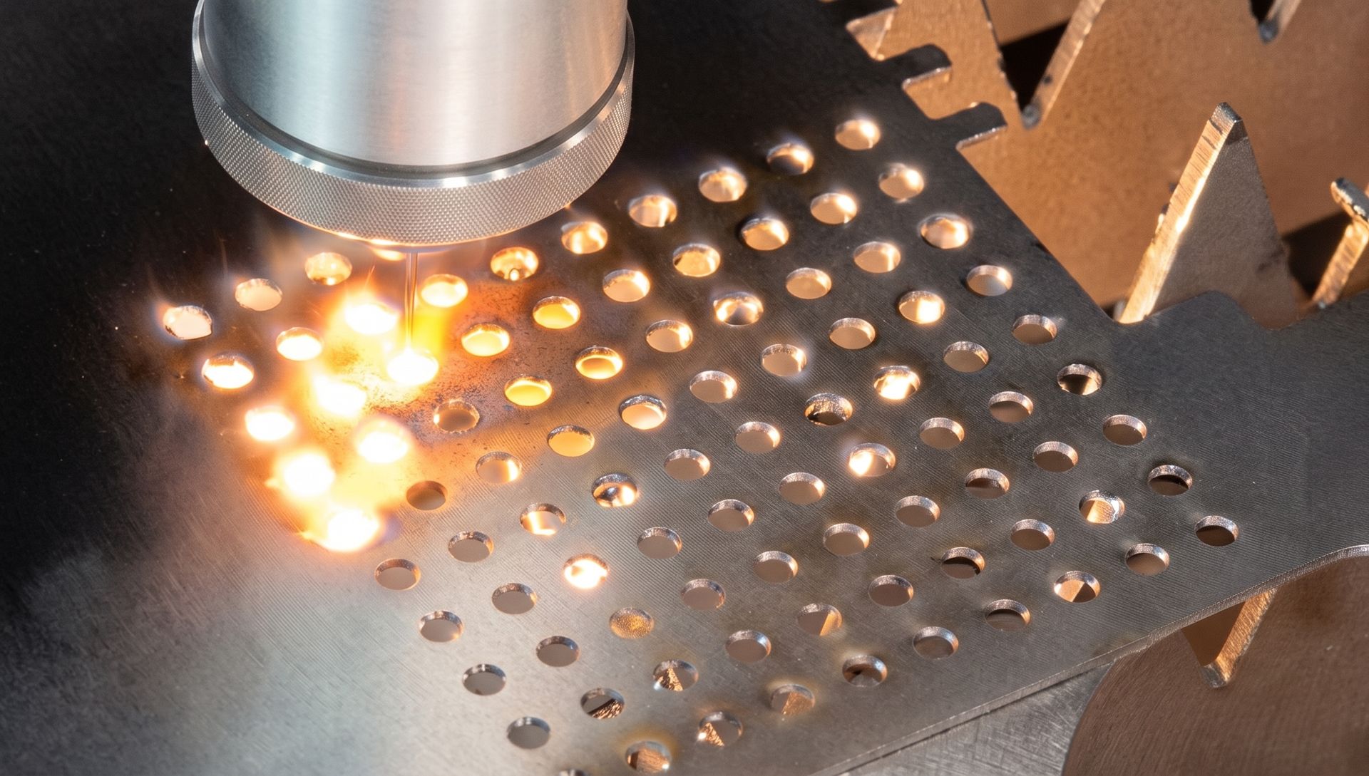 Laser-cut hole pattern in a flat steel sheet
