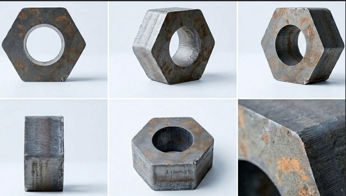 Multiple precision-machined hexagonal metal components